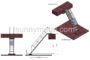 Isometric view of a customized 3-meter steel step ladder with anti-slip steps, side rails, and mounting holes fixed to concrete platforms.