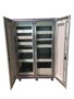 Opened view of EMI-shielded rack enclosure with double-leaf doors and rack mount slots
