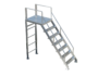 Aluminum access ladder with platform, safety rails, and anti-slip steps for bund wall and industrial use.