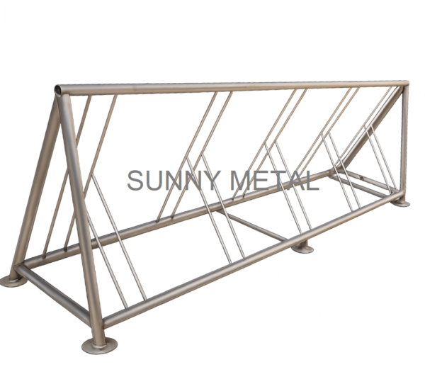 Stainless Steel Multi-Bay Bicycle Rack (SS304) Stainless steel multi-bay bicycle rack with hairline finish, freestanding design, SS304 construction