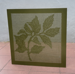 laser cut leaf panel 600x600 green steel decorative screen singapore